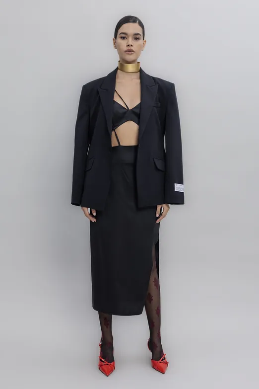 Bayan Siyah Askılı Saten Midi Elbise - BSL