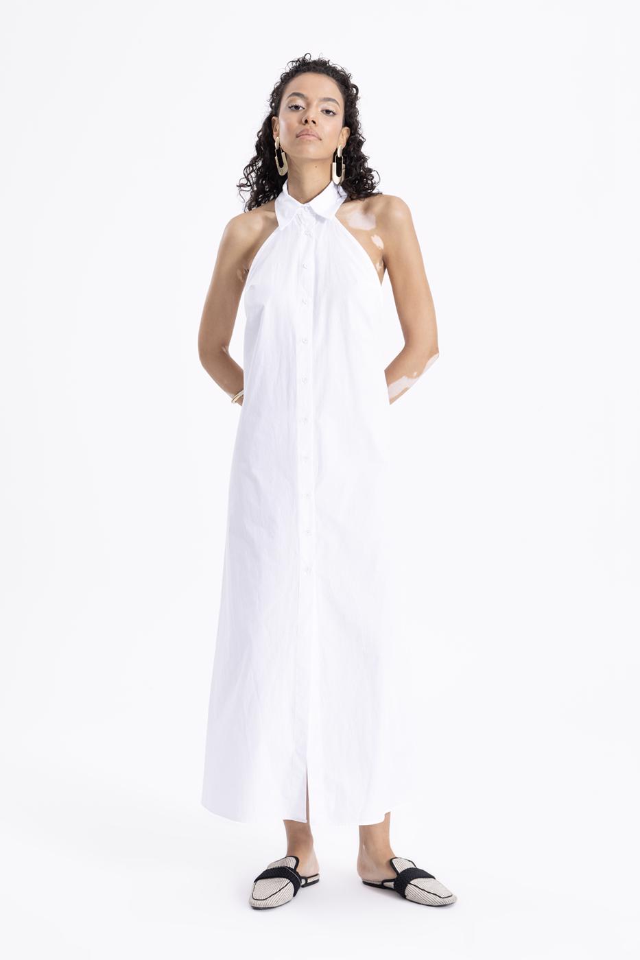 Bayan Beyaz Maksi Gömlek Elbise