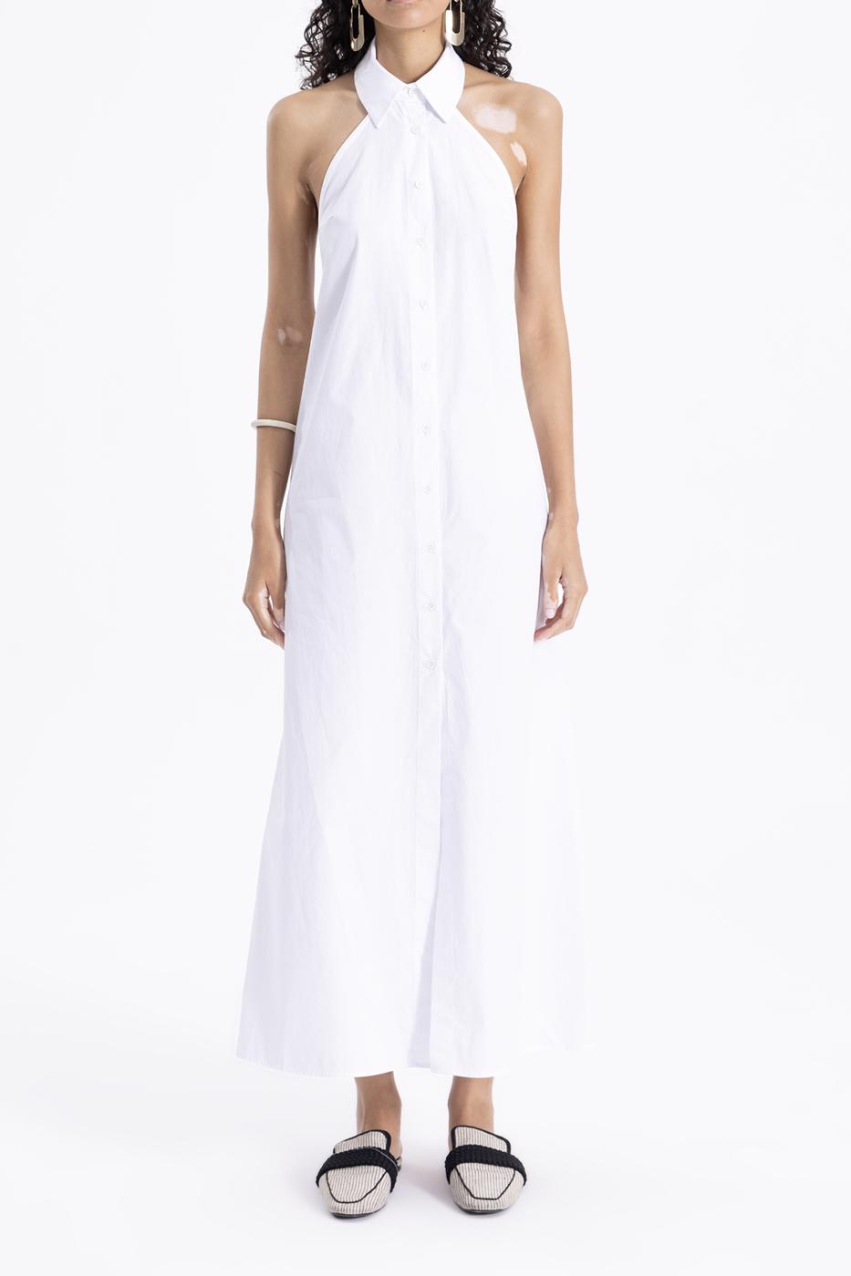 Bayan Beyaz Maksi Gömlek Elbise