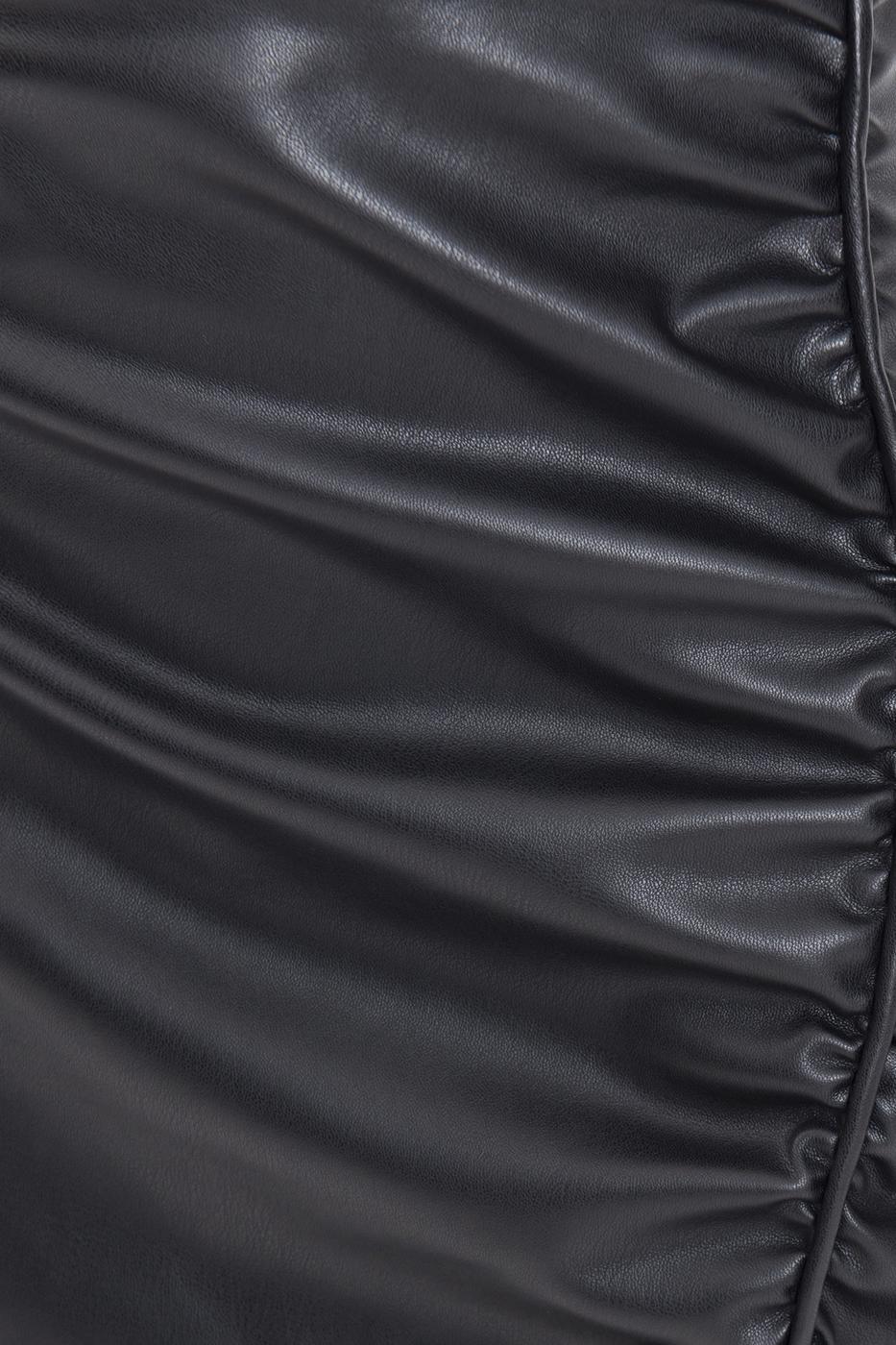 Bayan Siyah Drapeli Yıtmaçlı Suni Deri Midi Etek