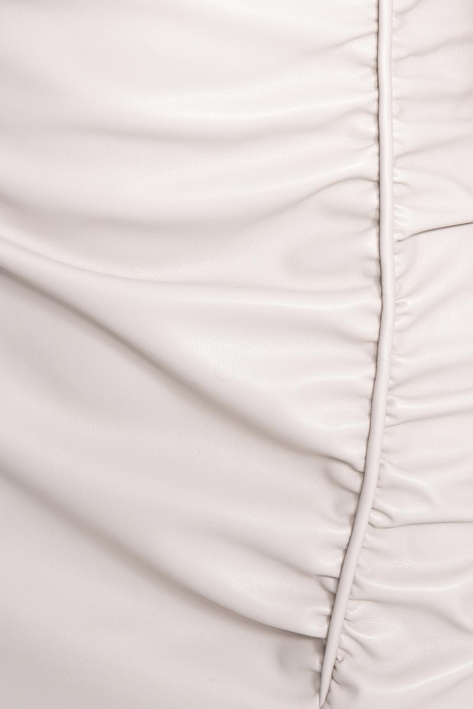 Bayan Taş Drapeli Yıtmaçlı Suni Deri Midi Etek