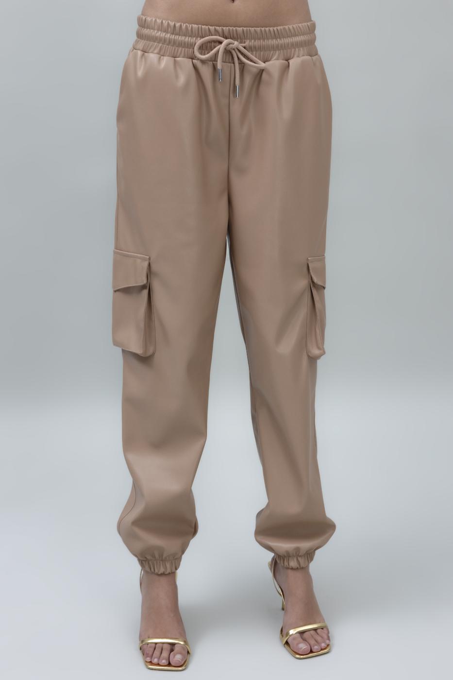 Bayan Camel Kargo Jogging Suni Deri Pantolon