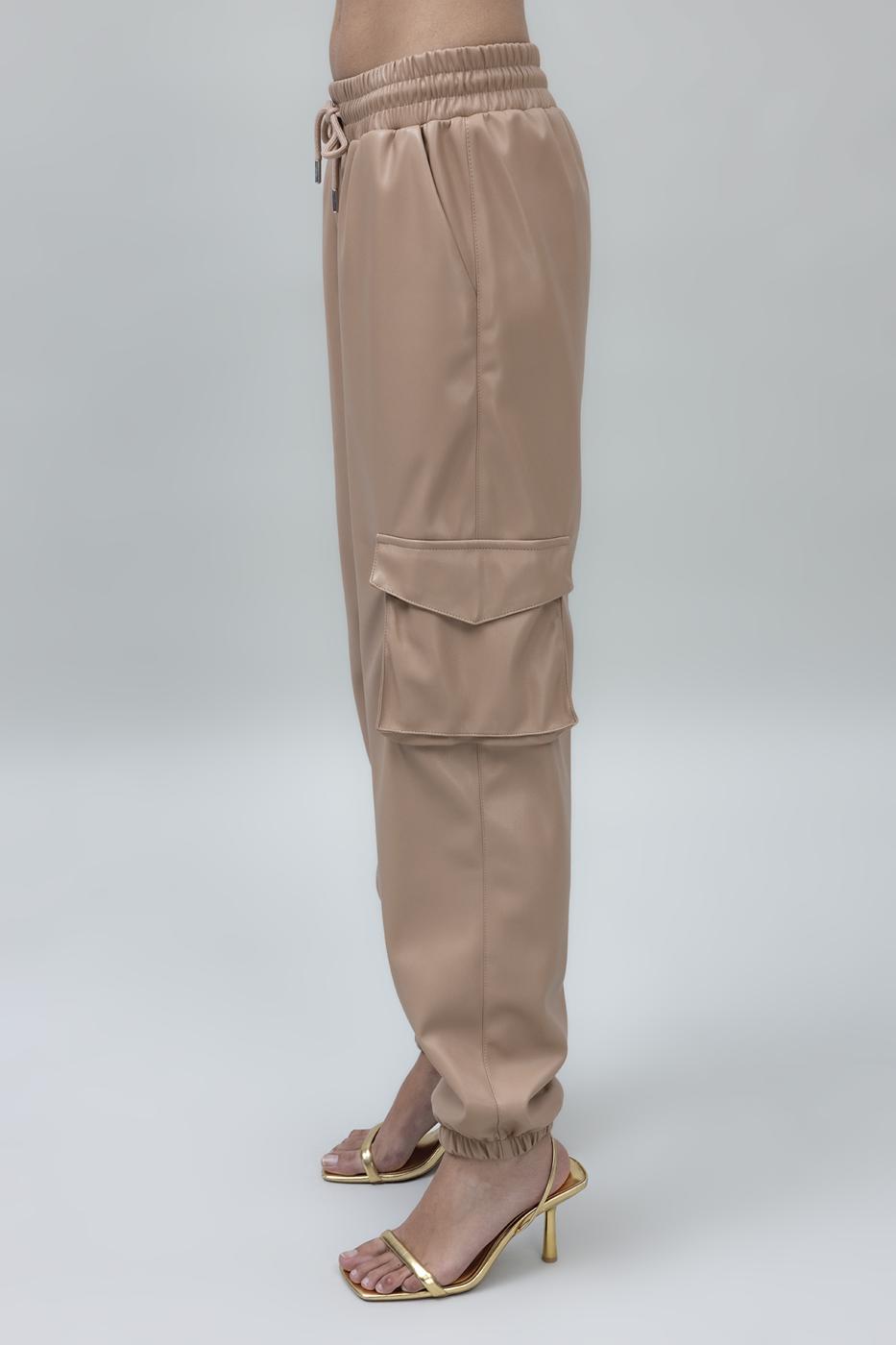 Bayan Camel Kargo Jogging Suni Deri Pantolon