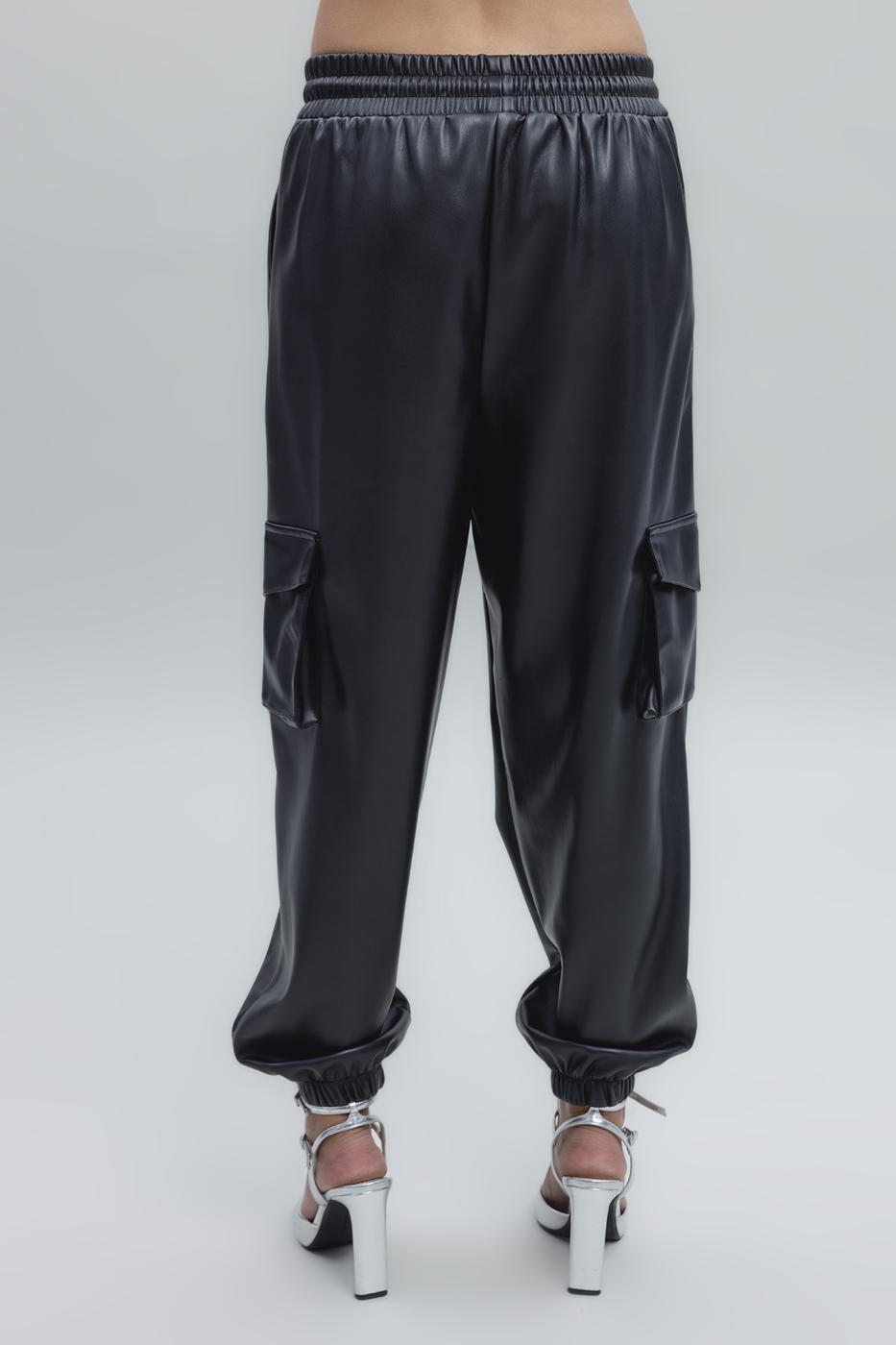 Bayan Siyah Kargo Jogging Suni Deri Pantolon