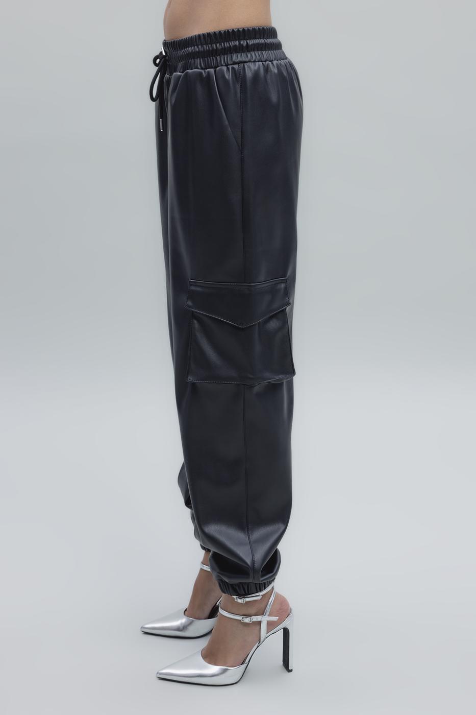 Bayan Siyah Kargo Jogging Suni Deri Pantolon