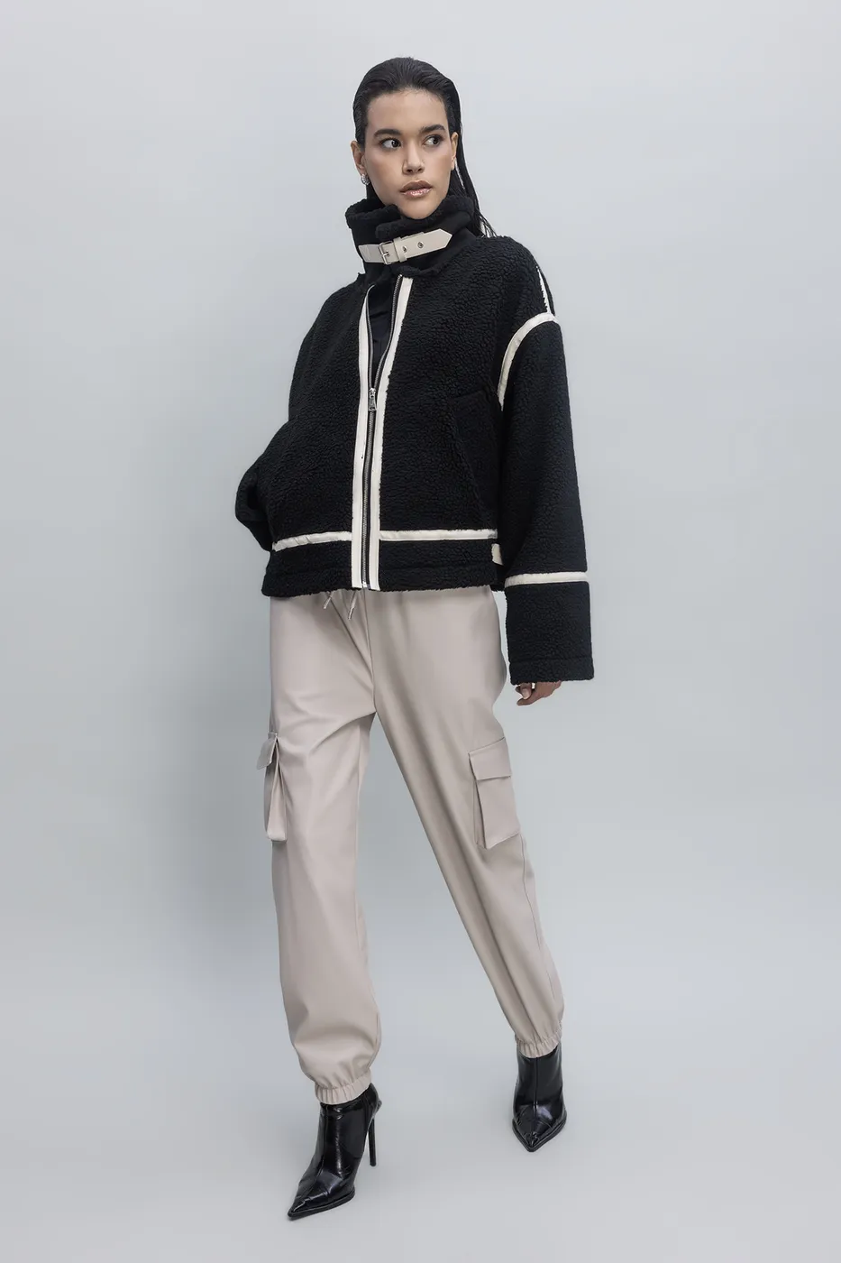 Bayan Taş Kargo Jogging Suni Deri Pantolon