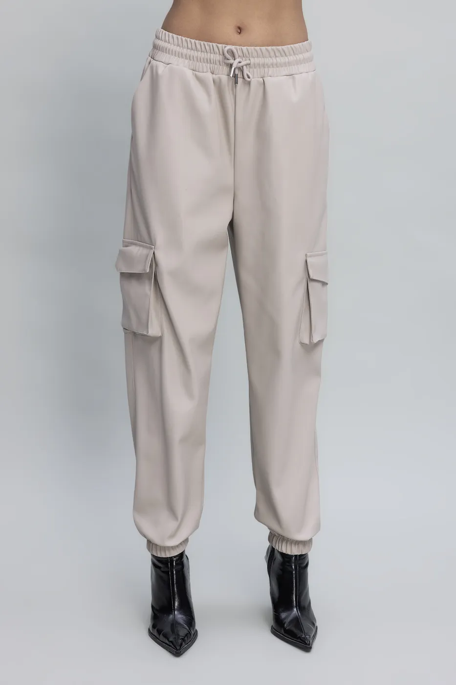 Bayan Taş Kargo Jogging Suni Deri Pantolon