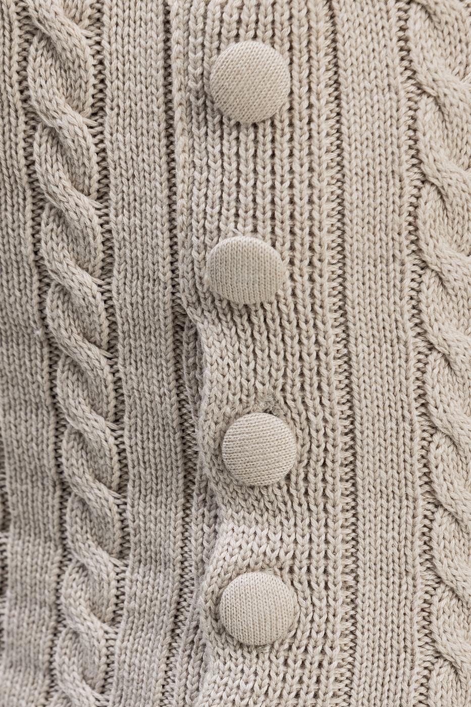 Bayan Bej Saç Örgülü Düğmeli Triko Mini Etek