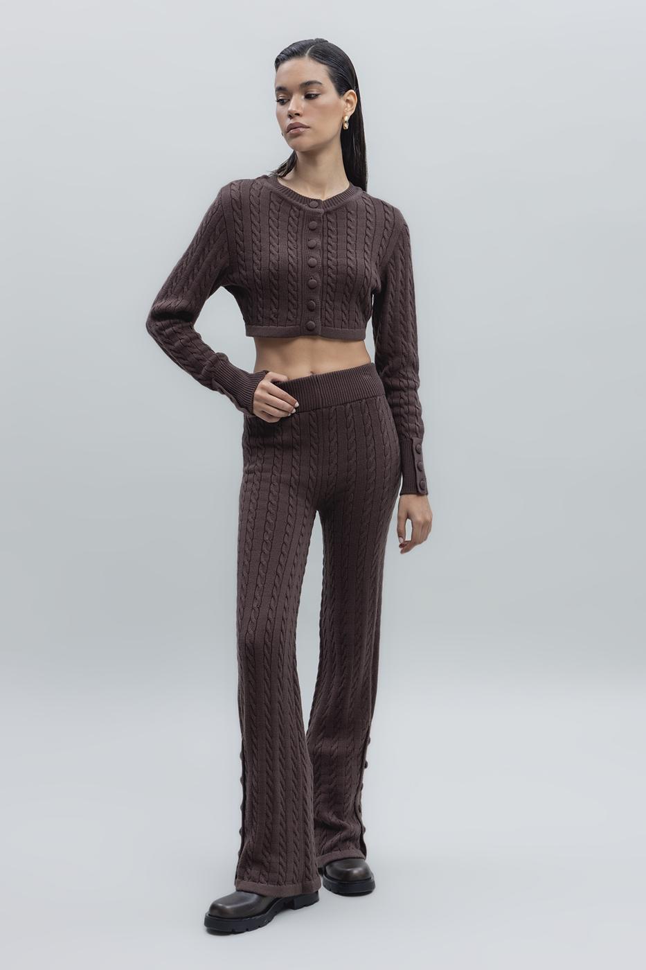 Bayan Kahverengi Saç örgülü Triko Pantolon