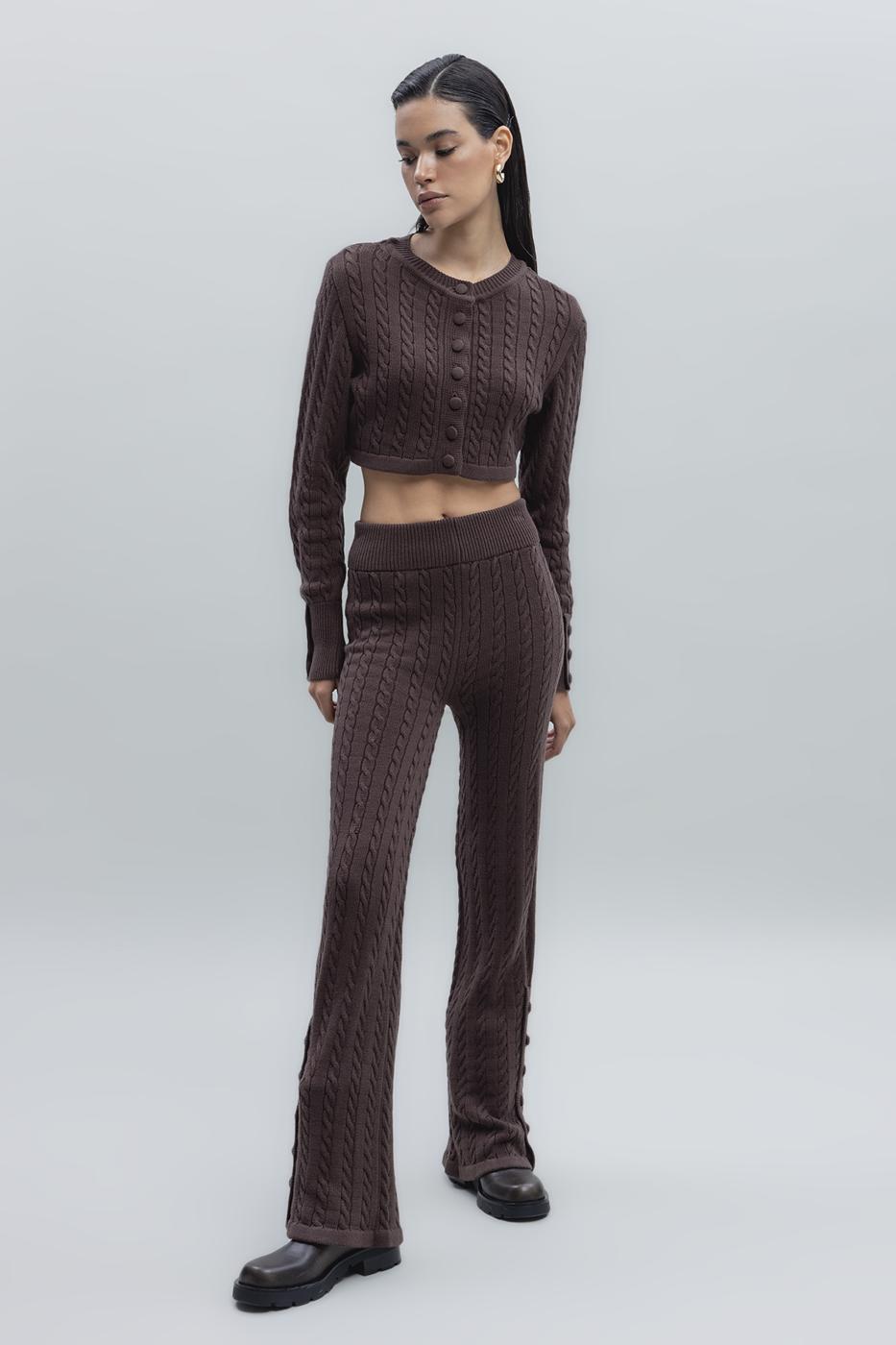 Bayan Kahverengi Saç örgülü Triko Pantolon