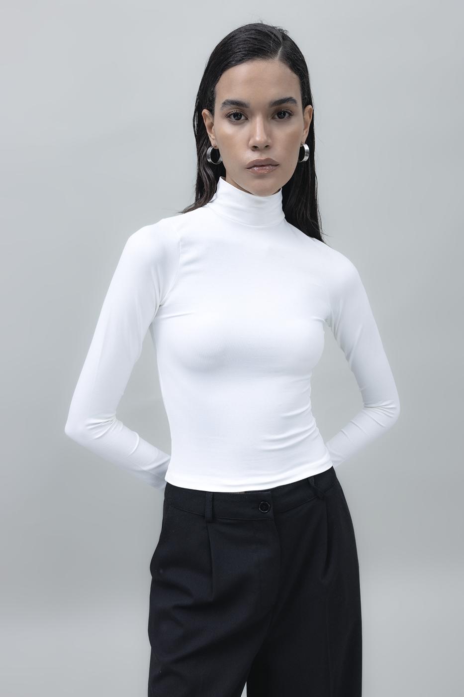 Bayan Ekru Dik Yakalı Top