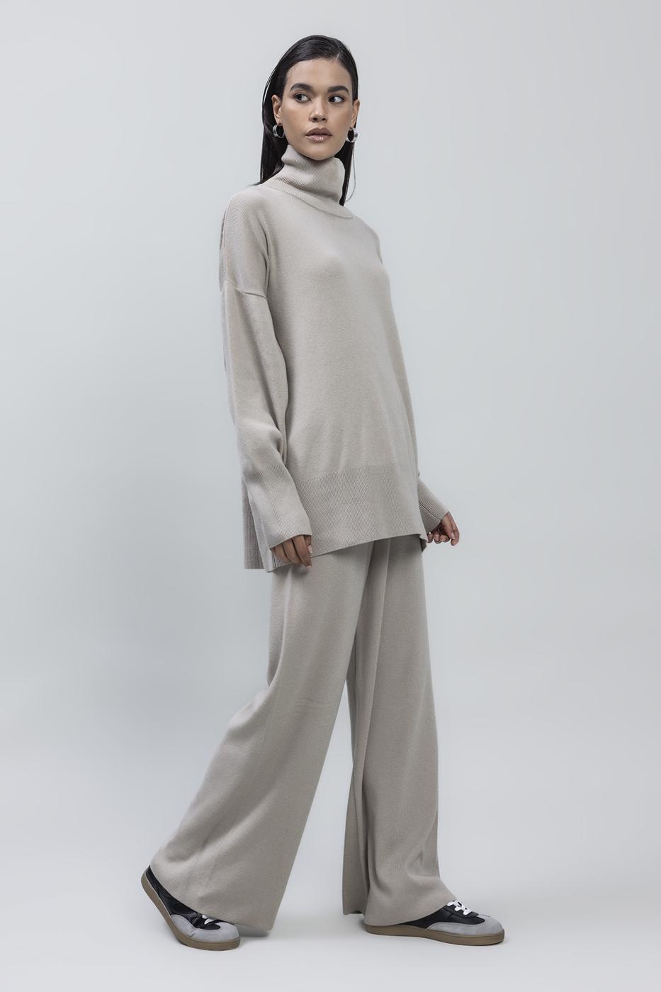 Bayan Taş Bol Paça Triko Pantolon