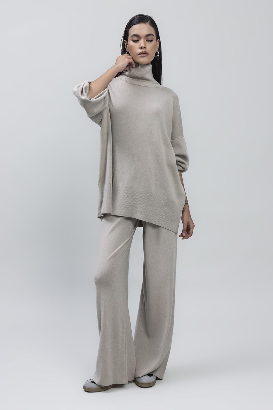 Bayan Taş Bol Paça Triko Pantolon