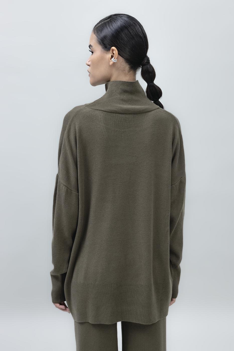 Bayan Haki Dik Balıkçı Yaka Rahat Kalıp Triko Kazak