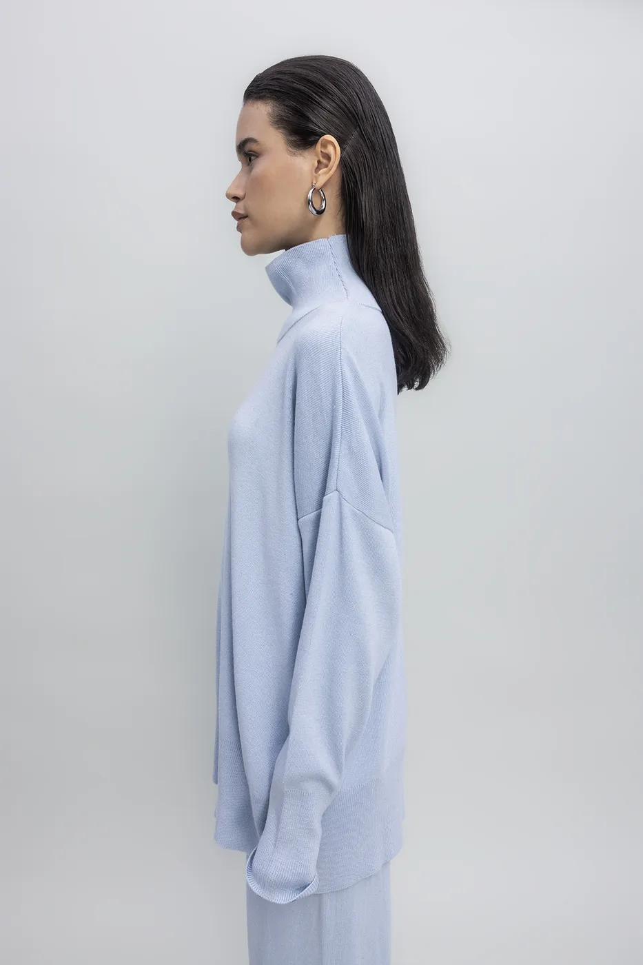 Bayan Mavi Dik Balıkçı Yaka Rahat Kalıp Triko Kazak