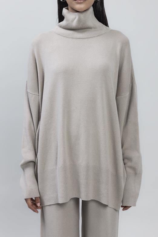 Bayan Taş Dik Balıkçı Yaka Rahat Kalıp Triko Kazak - BSL