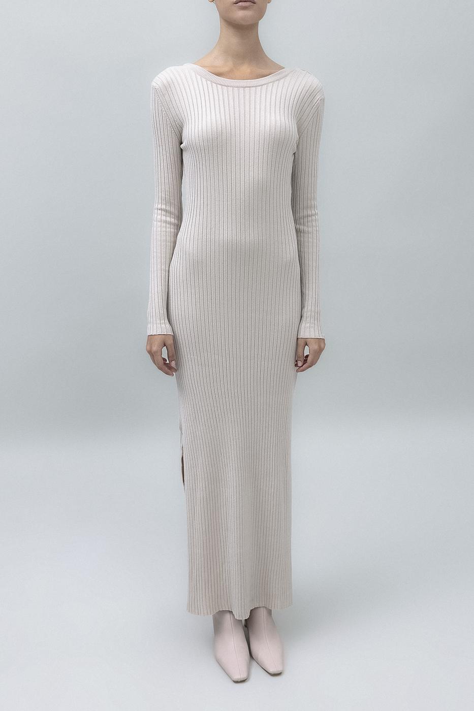 Bayan Bej Sırt Dekolteli Midi Elbise