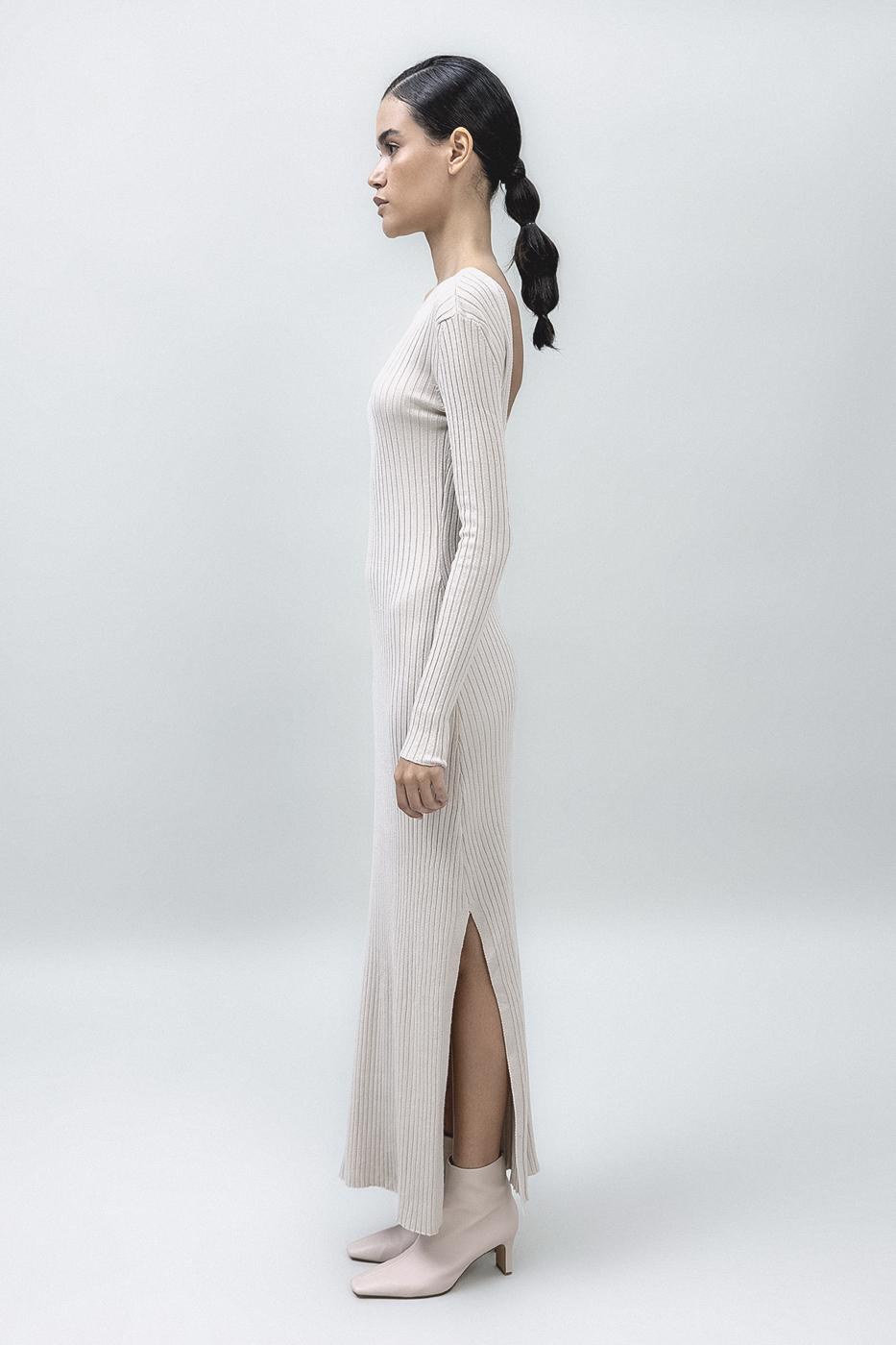 Bayan Bej Sırt Dekolteli Midi Elbise