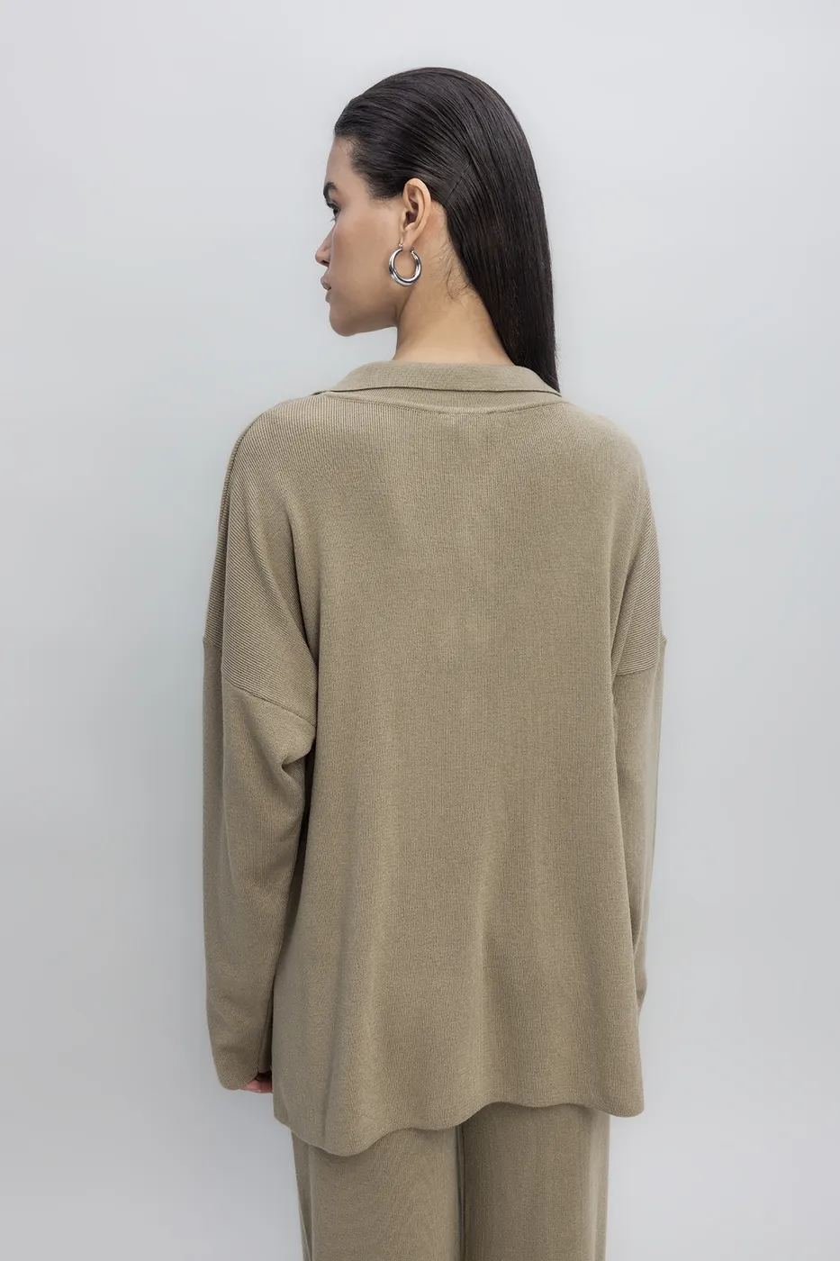 Bayan Haki Yakalı Oversize Triko Kazak