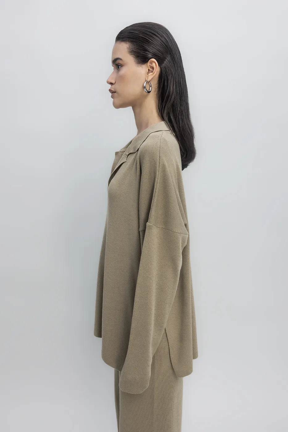 Bayan Haki Yakalı Oversize Triko Kazak