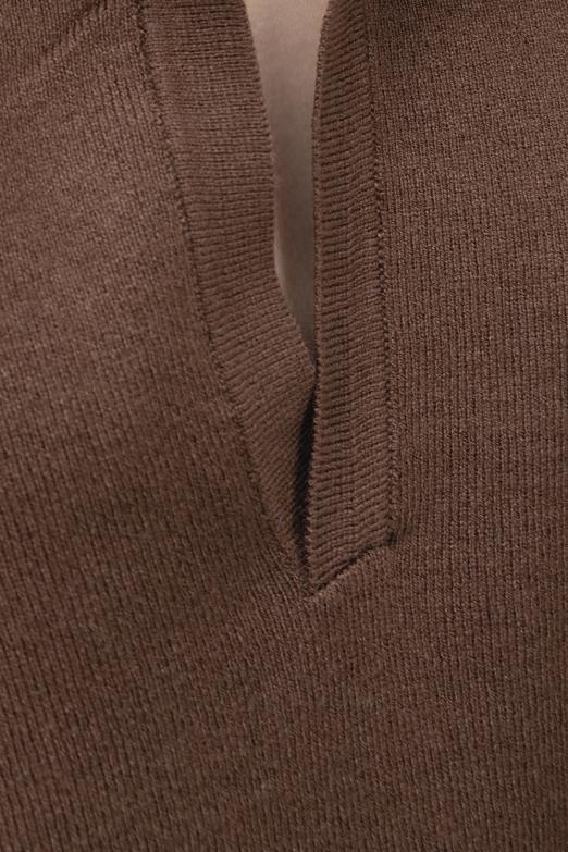 Bayan Kahverengi Yakalı Oversize Triko Kazak - BSL
