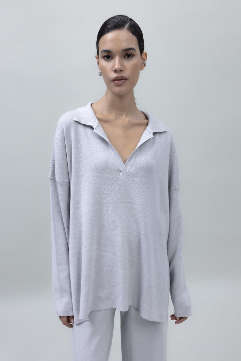 Bayan Taş Yakalı Oversize Triko Kazak