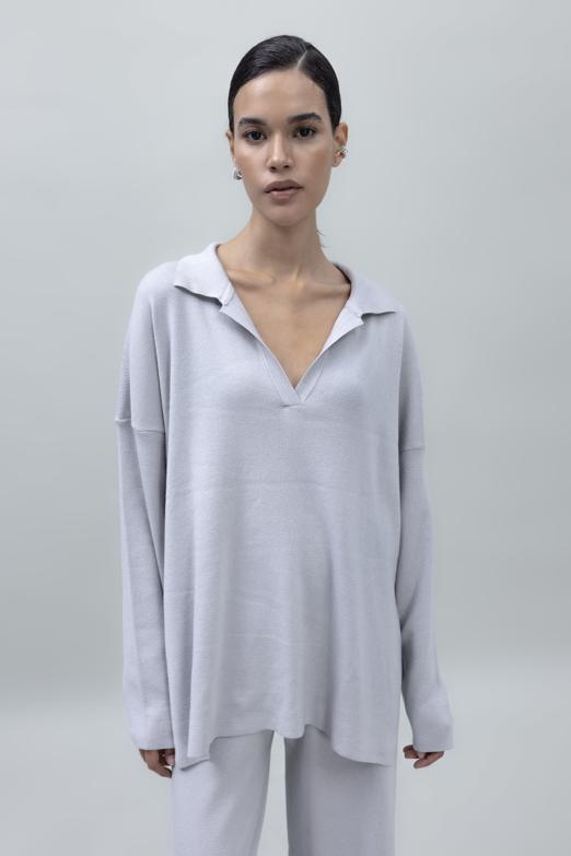 Bayan Taş Yakalı Oversize Triko Kazak - BSL