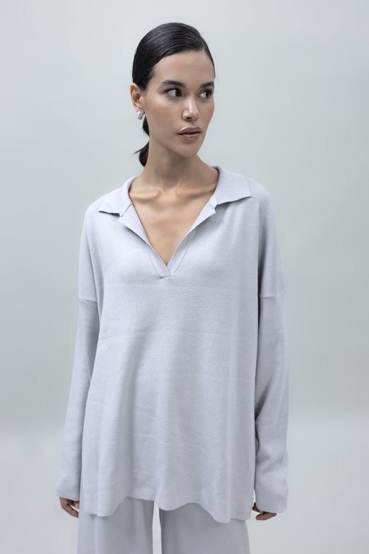 Bayan Taş Yakalı Oversize Triko Kazak - BSL