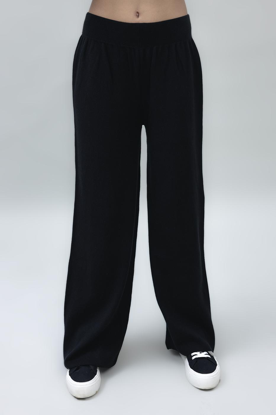 Bayan Siyah Bol Paça Triko Pantolon