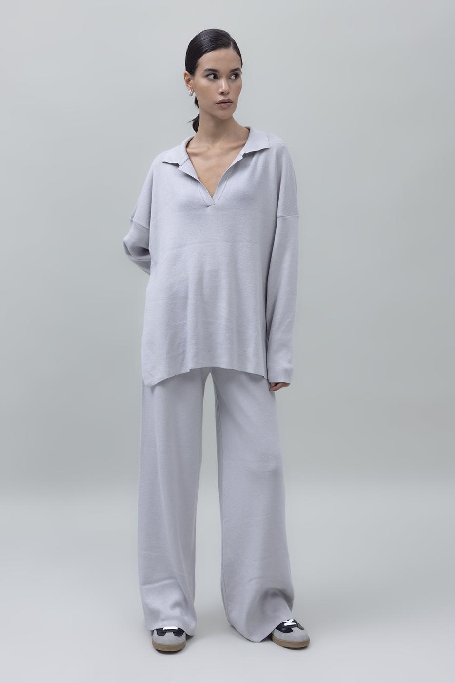 Bayan Taş Bol Paça Triko Pantolon