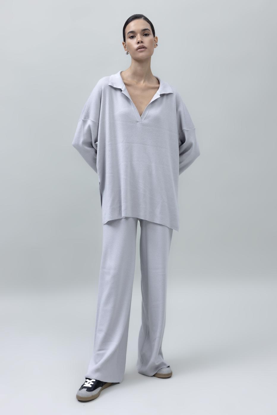 Bayan Taş Bol Paça Triko Pantolon