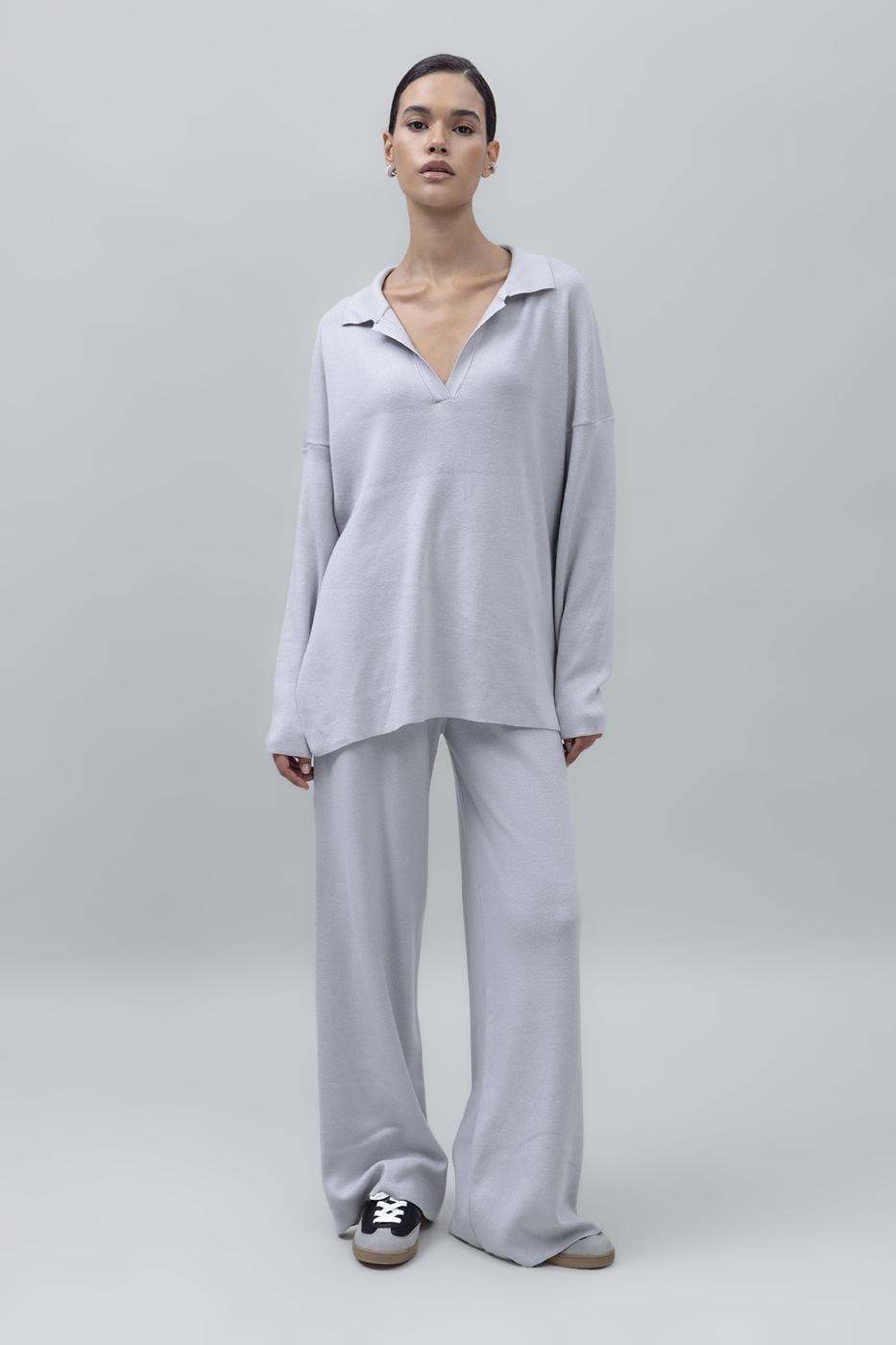 Bayan Taş Bol Paça Triko Pantolon