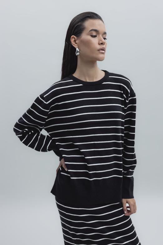 Bayan  Çizgili Rahat Kalıp Triko Kazak