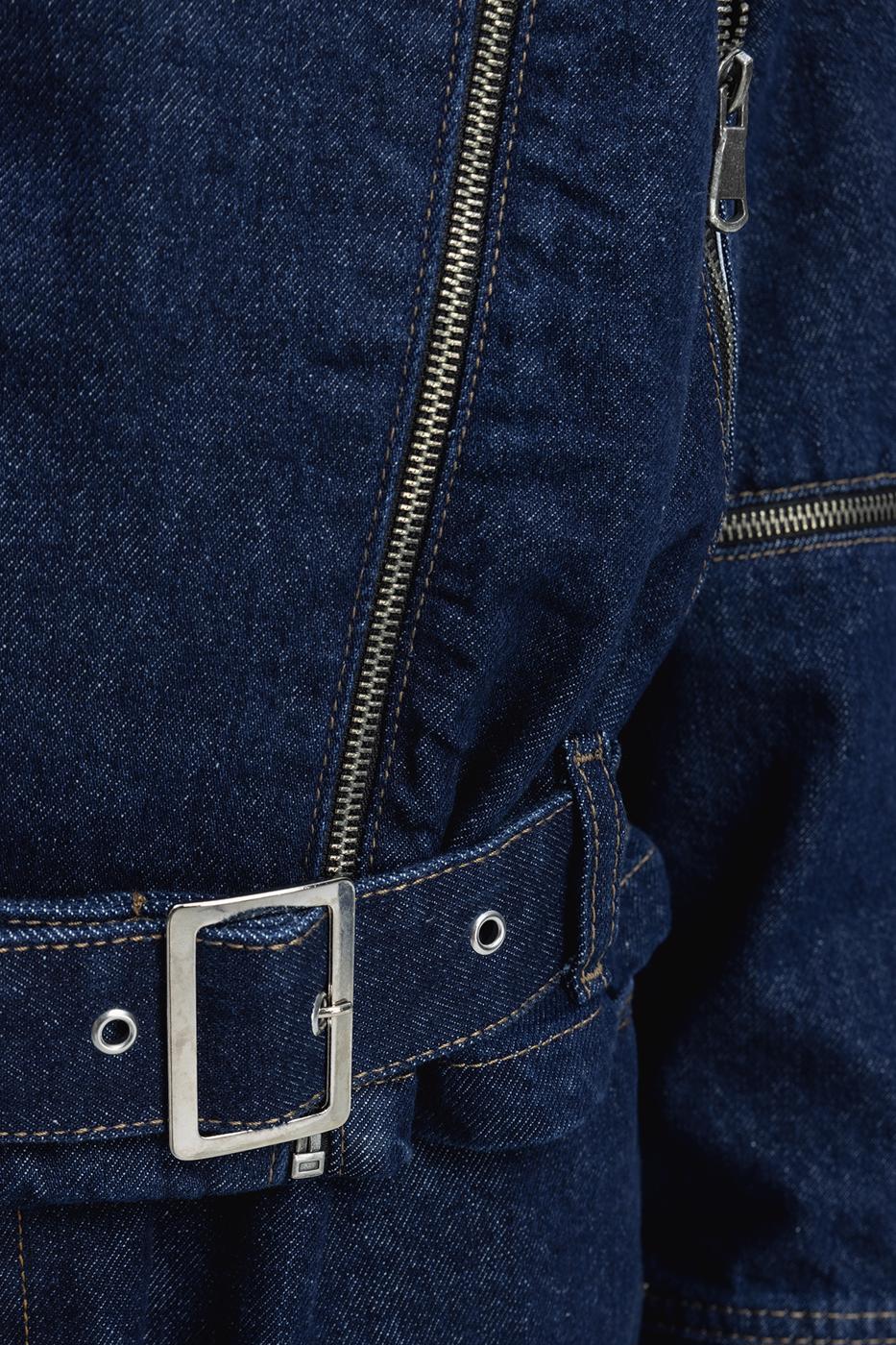 Bayan Mavi Fermuar Detaylı Denim Mont