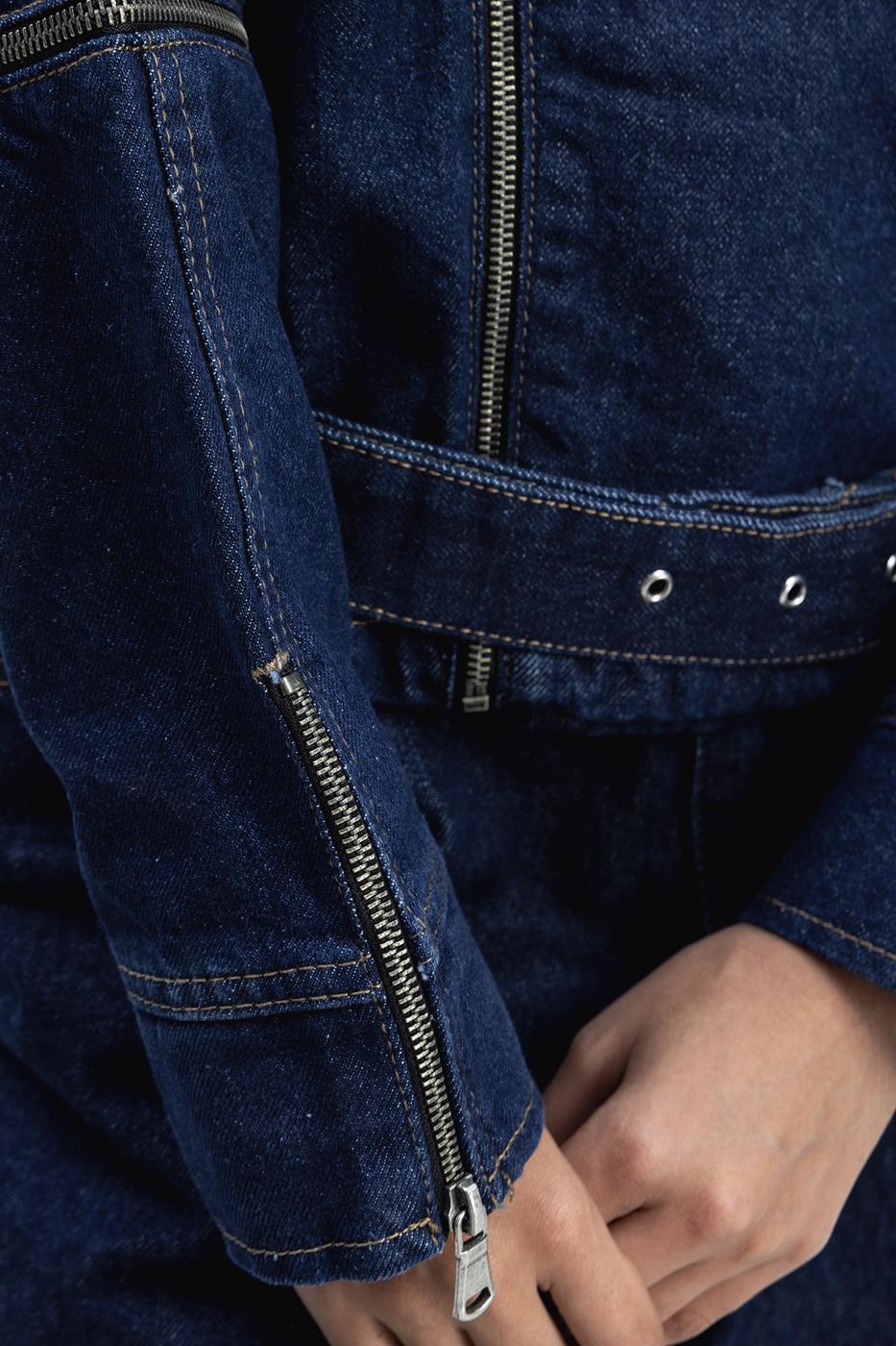 Bayan Mavi Fermuar Detaylı Denim Mont