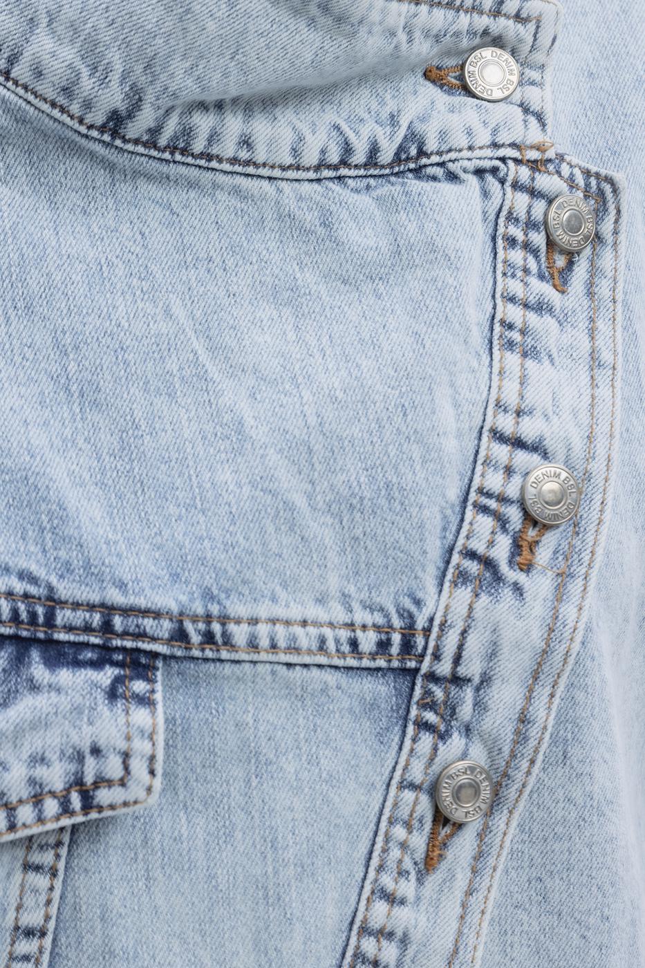 Bayan Mavi Asimetrik Kaplama Detaylı Denim Mont