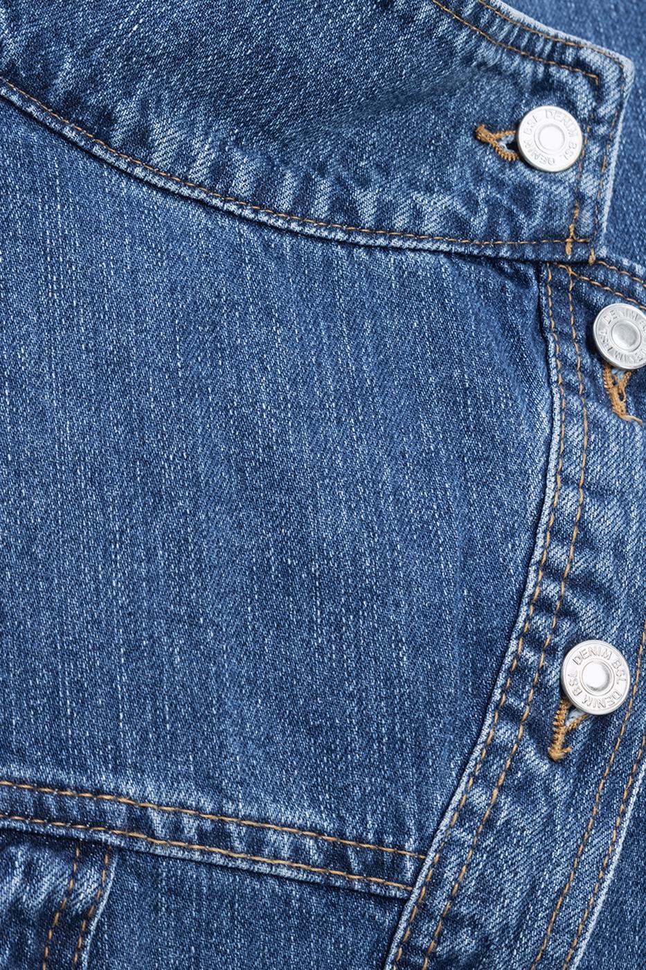 Bayan Mavi Asimetrik Kaplama Detaylı Denim Mont