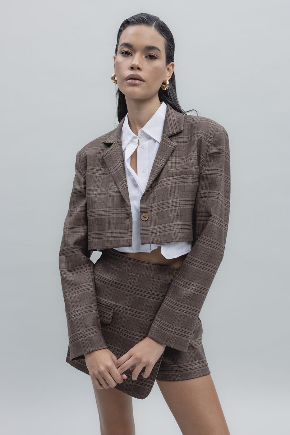 Bayan Kahverengi Crop Ceket