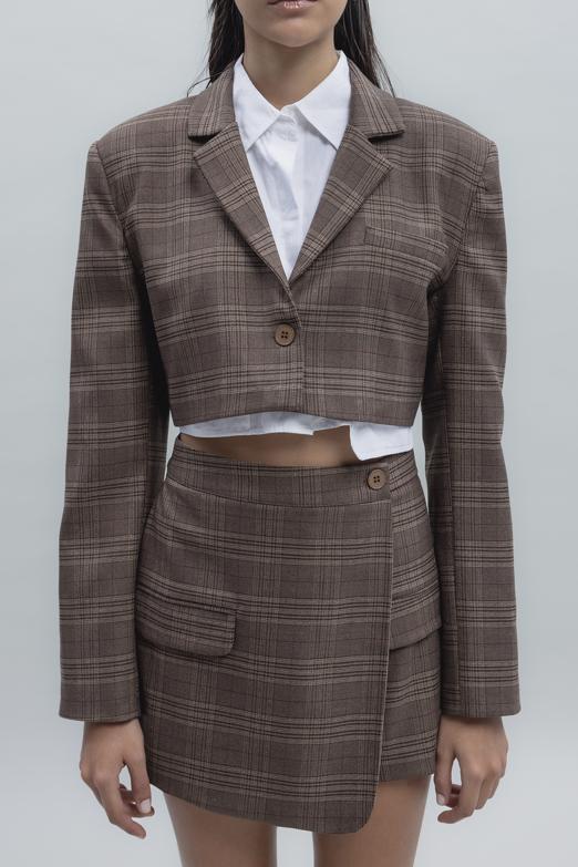 Bayan Kahverengi Crop Ceket - BSL