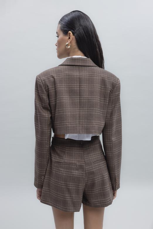 Bayan Kahverengi Crop Ceket - BSL