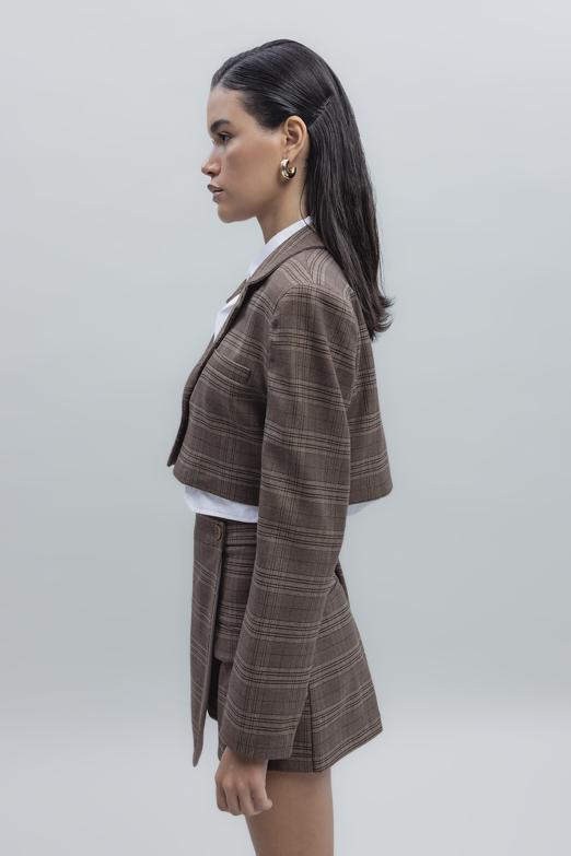 Bayan Kahverengi Crop Ceket - BSL