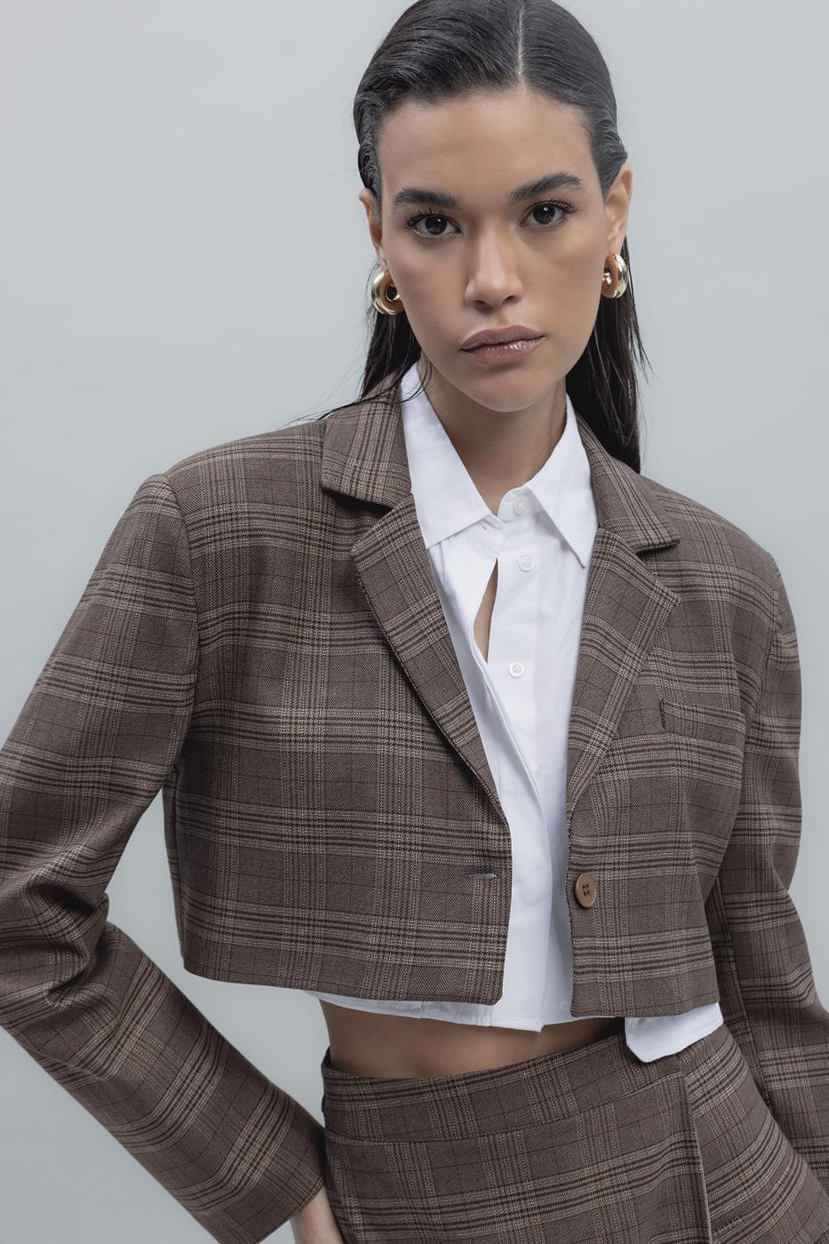 Bayan Kahverengi Crop Ceket