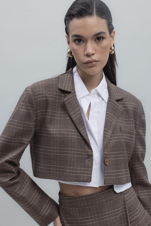 Bayan Kahverengi Crop Ceket - BSL