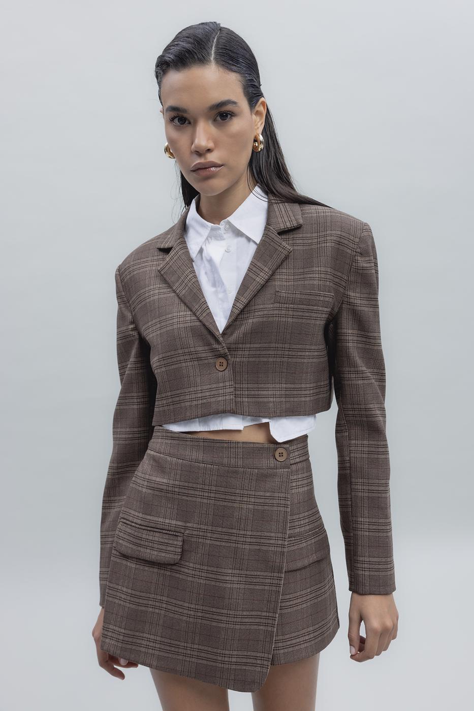 Bayan Kahverengi Crop Ceket