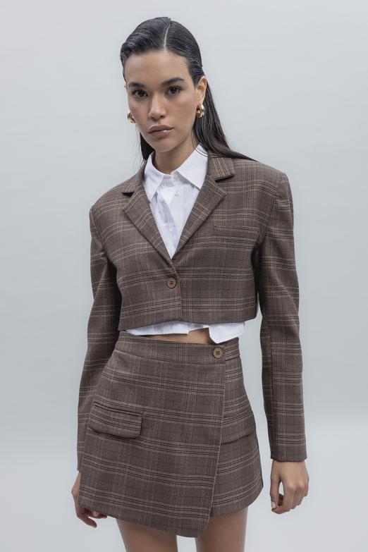 Bayan Kahverengi Crop Ceket - BSL