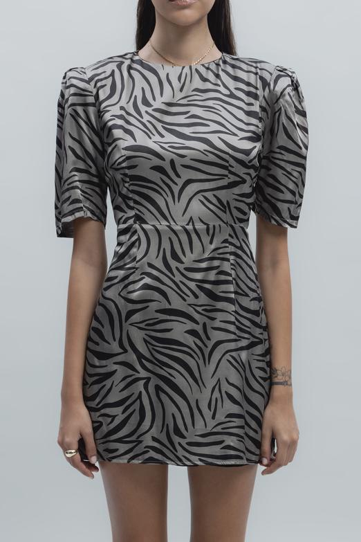 Bayan Vizon Saten Zebra Desenli  Mini  Elbise - BSL