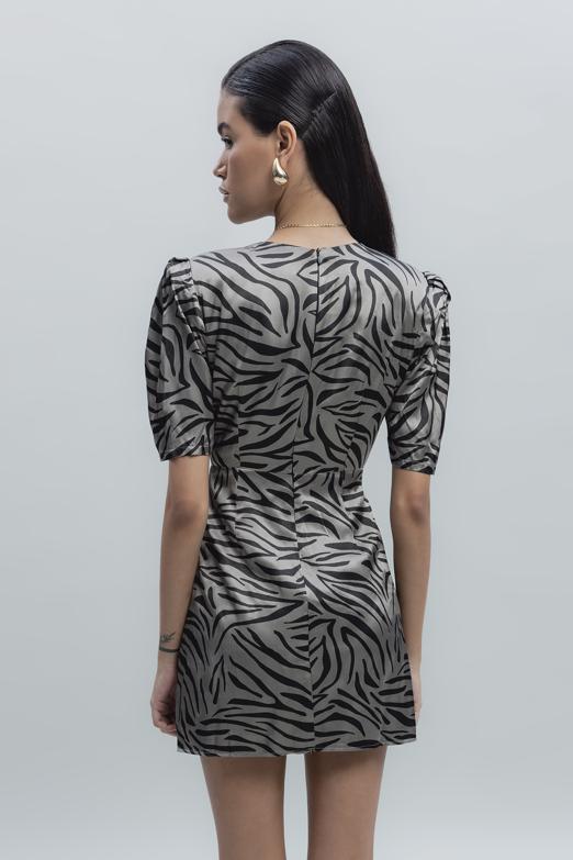 Bayan Vizon Saten Zebra Desenli  Mini  Elbise - BSL