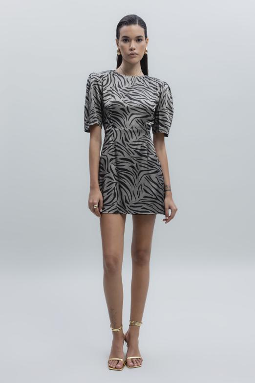 Bayan Vizon Saten Zebra Desenli  Mini  Elbise - BSL