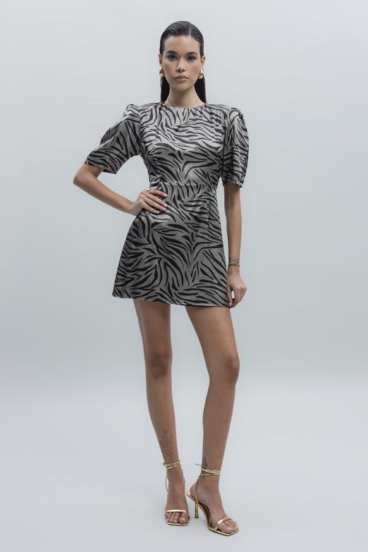 Bayan Vizon Saten Zebra Desenli  Mini  Elbise - BSL