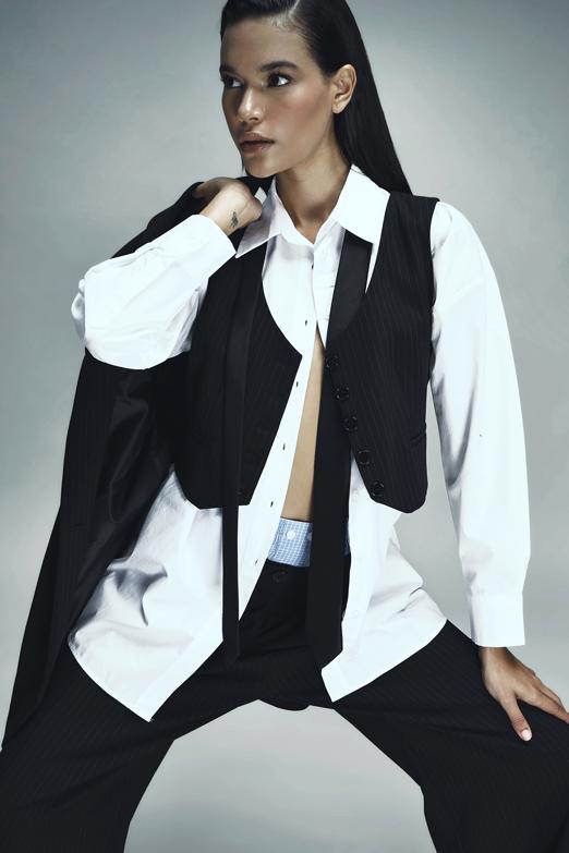 Bayan Siyah Crop Fit Yelek - BSL